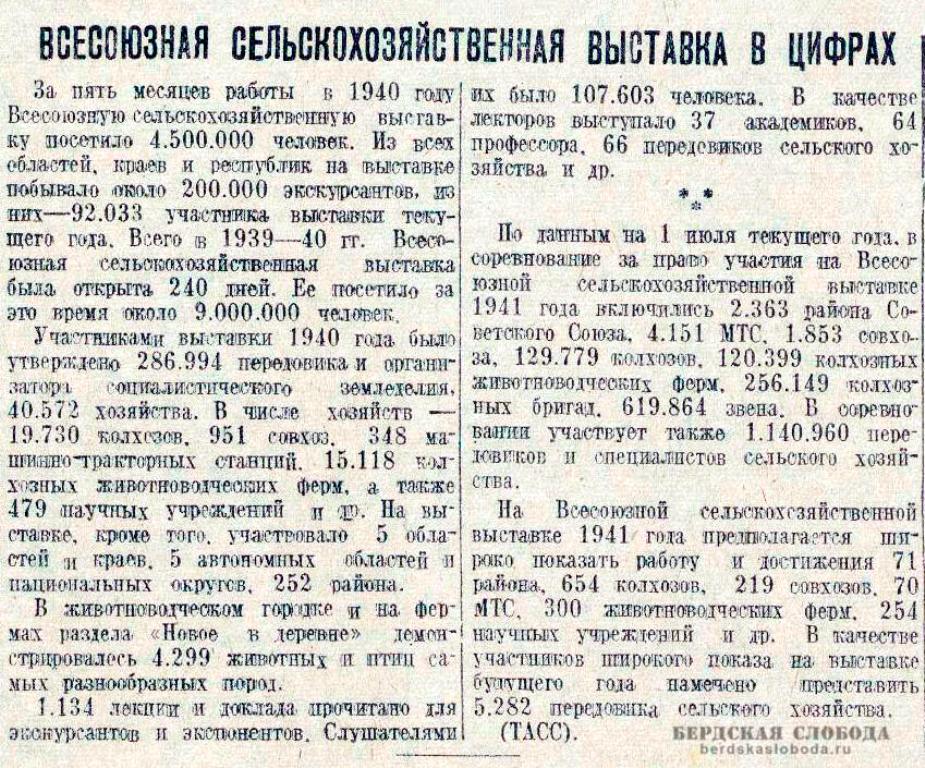 Информация о ВСХВ печаталась во всех газетах, даже в "Чкаловской коммуне"