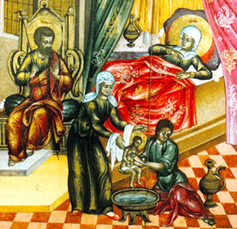 Одна из иконописных работ С.Ушакова - "Рождество богородицы" 