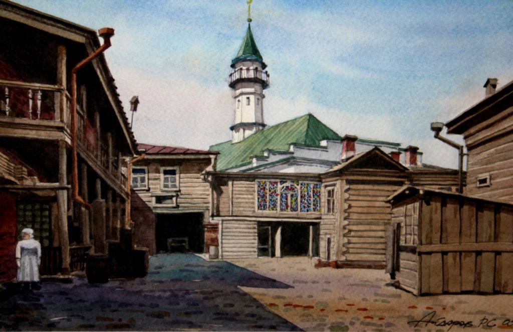 Примерно так выглядели дворы татарских усадеб. Картина Р.Айдарова