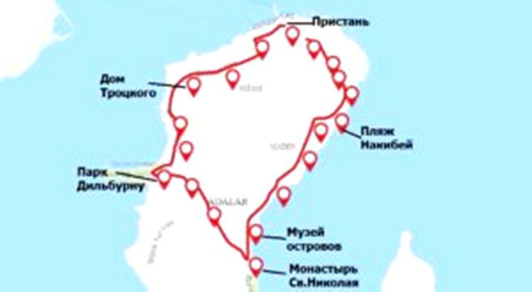 Схема основного туристического осмотра достопримечательностей Бююкады