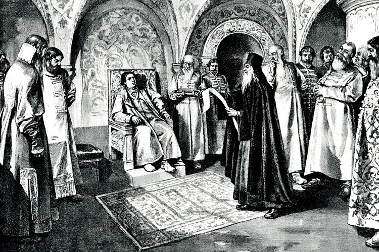 Симеон зачитал текст манифеста о создании Академии Федору Иоанновичу