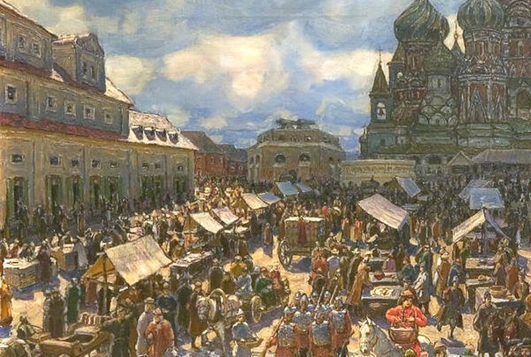 Правительство постоянно пыталось очистить площадь от торговля, но торговцы возвращались.Картина А Васнецова