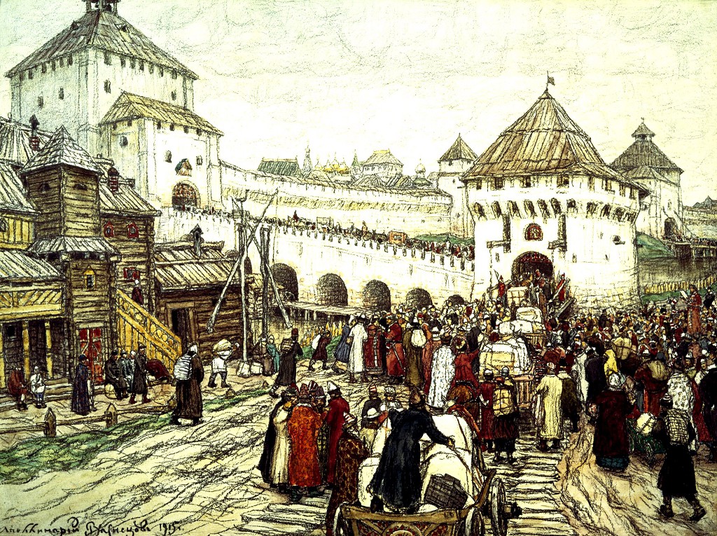 Троицкий мост соединял Кутафью и Троицкую башни. Худ.А.Васнецов 