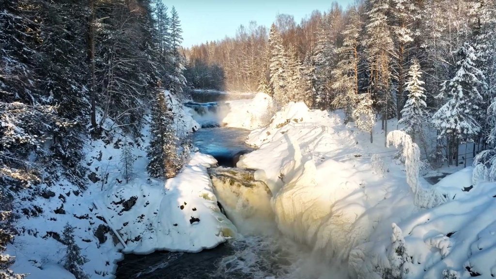 Водопад Кивач зимой