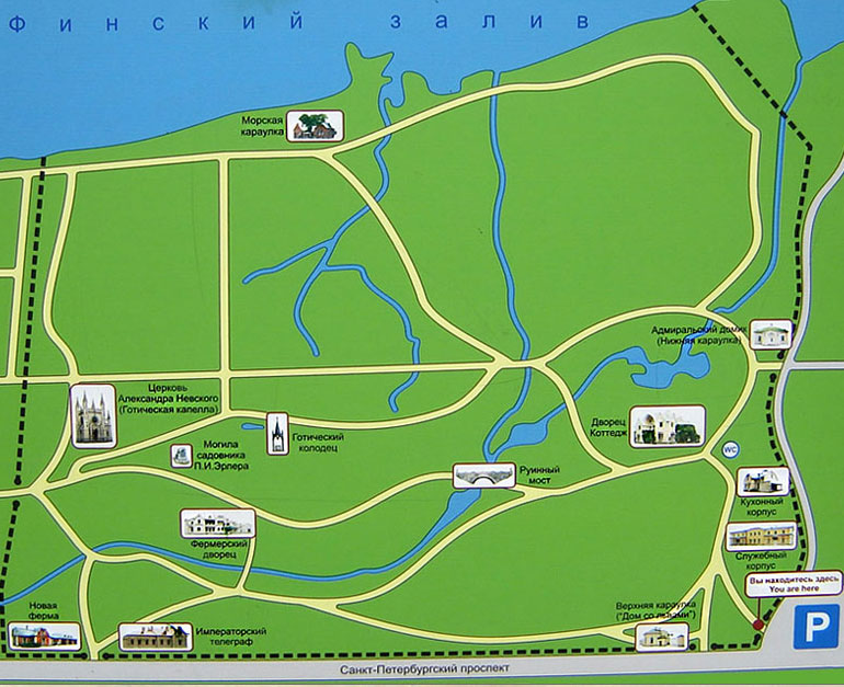 Карта петергофского парка нижнего