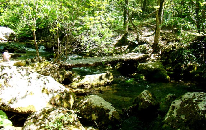 Яблоневый брод имеет очень удобный висячий мостик