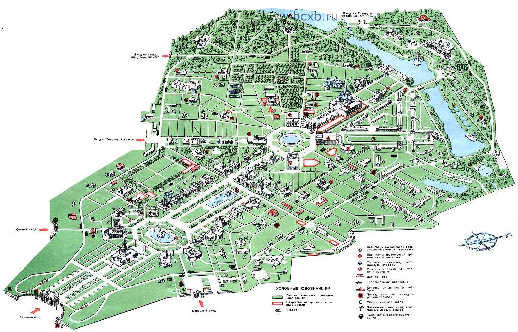 Перед посещением территории ВДНХ надо познакомиться со схемой основных объектов