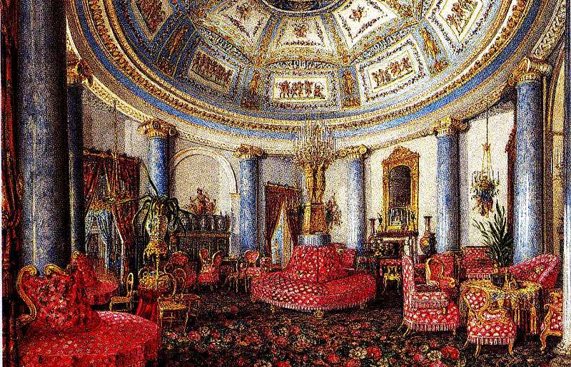 Большая ротонда Юсуповского дворца на акварели В. Садовникова 1855 г.