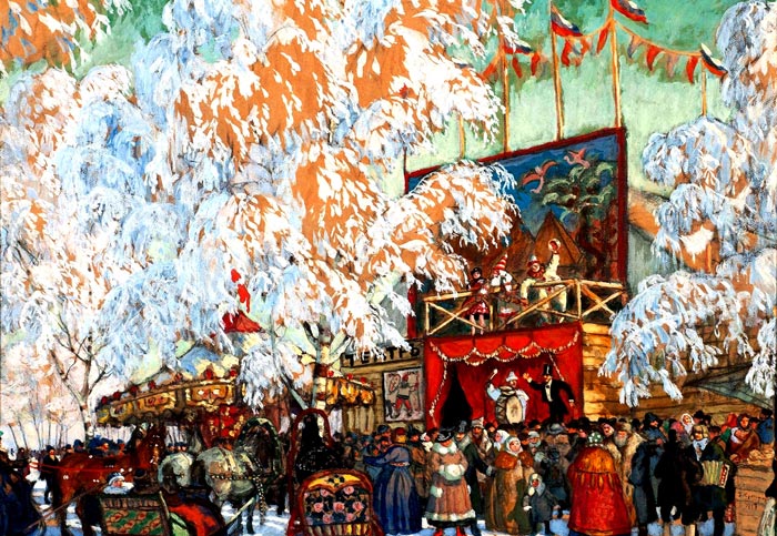 Ярмарочные представления на картине Б.Кустодиева "Балаганы"
