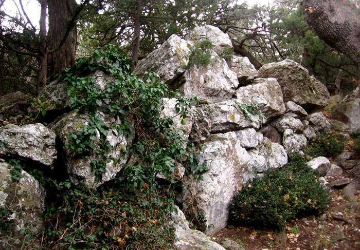 Каменные глыбы некогда крепких крепостных стен Каменные глыбы некогда крепких крепостных стен