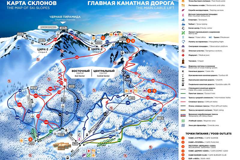 Схема горнолыжных спусков Верхнего Горки Города