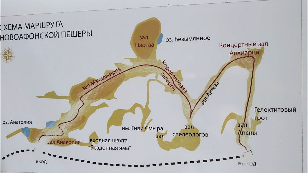 Схема маршрута Новоафоновской пещеры Схема маршрута Новоафоновской пещеры