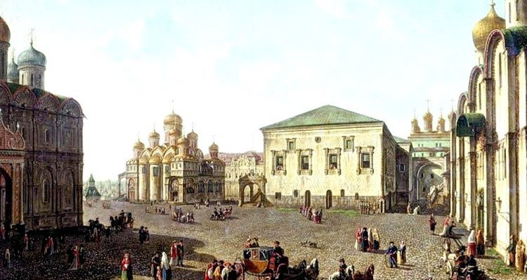 К 19 столетию галереи между храмом и Грановитой палатой уже не существовало. Худ. Ф.Алексеев