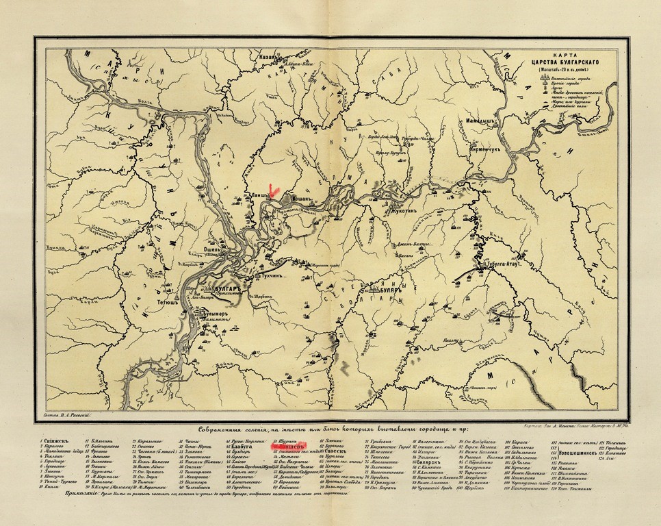 Местонахождение поселения Лаешь обозначено на карте Волжской Булгарии
