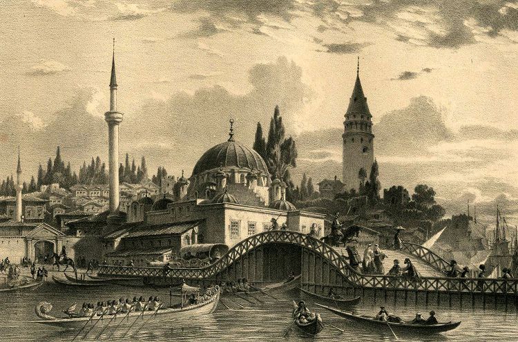 Так выглядела Галата в 1-й половине 19 века на гравюре Томаса Аллома